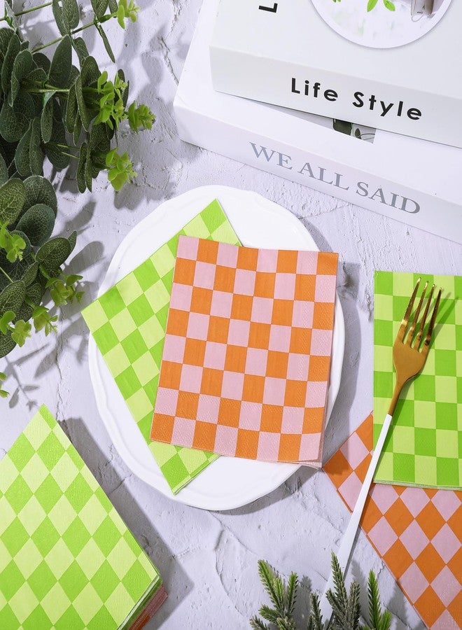 JarThenaAMCS مناديل كوكتيل صيفية من JarThenaAMCS، 100 قطعة، بنقشة مربعات باللونين الوردي والأخضر، مناديل ورقية ملونة للاستخدام مرة واحدة، مثالية لحفلات التخييم الفاخر وأعياد الميلاد وحفلات توديع العزوبية، وتزيين الطاولات. - Image 4